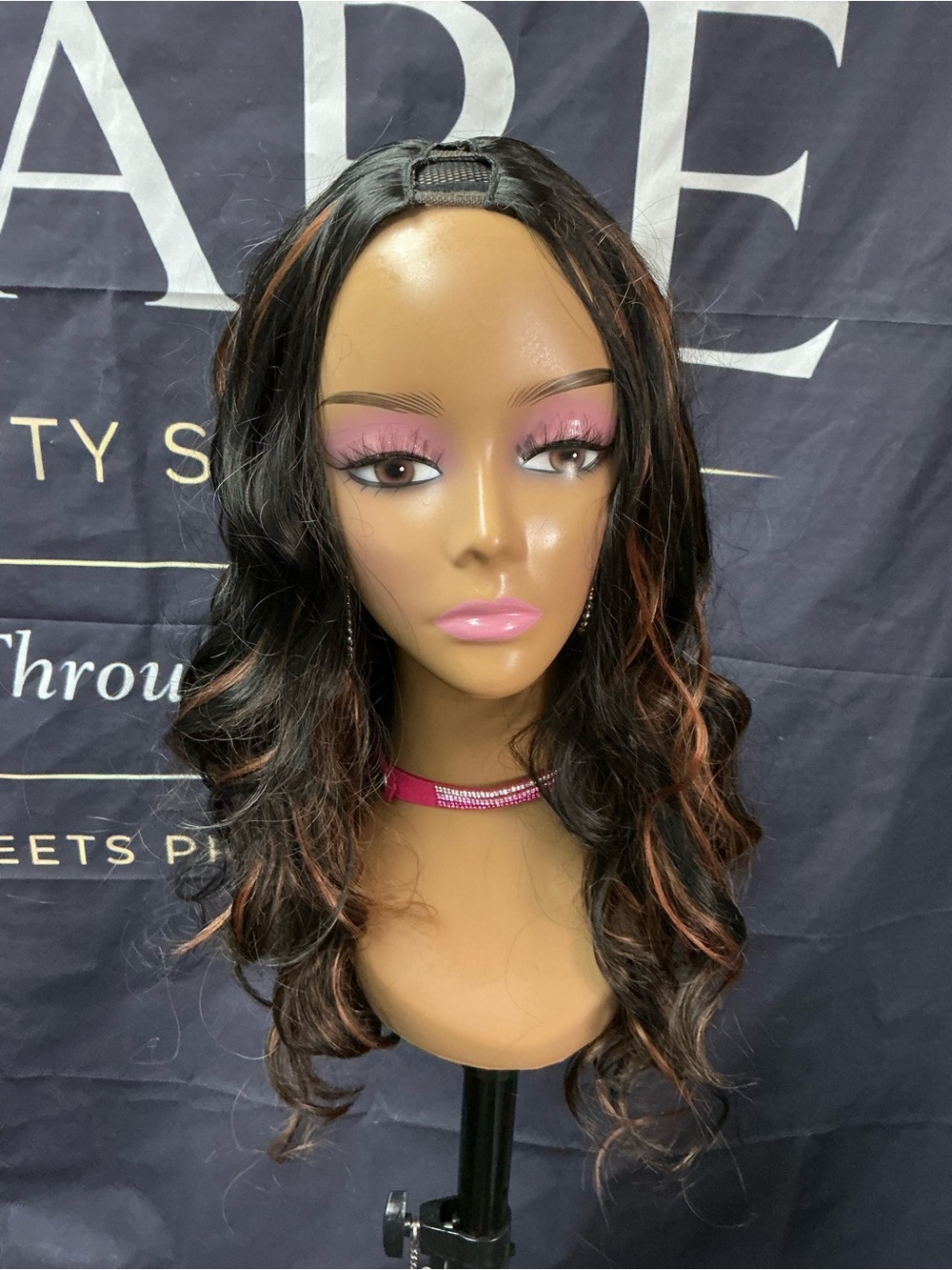 Black Wavy Women's Hair Wig with Subtle Copper Highlights
